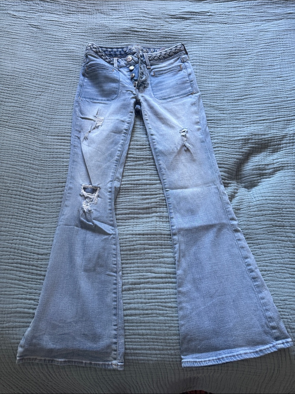 American Eagle Outfitters Light Blue Distressed Flare Jeans